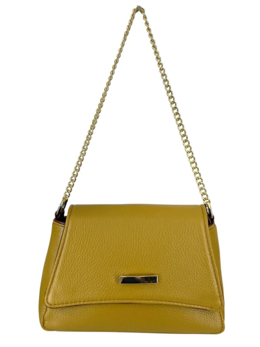 Genuine Leather Mustard Yellow Chain Crossbody Bag